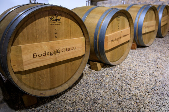 Underground Wine Cathedral barrel cellar at Bodega Otazu winery, Navarra, Spain