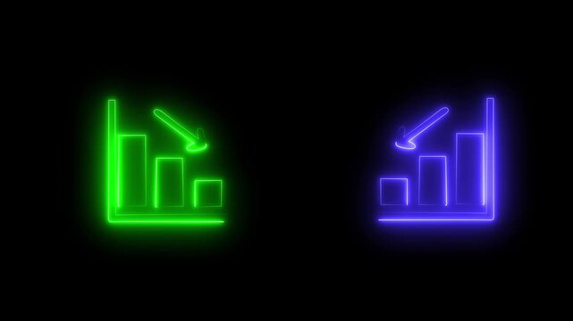 Dual Neon Declining Bar Charts with Downward Arrows