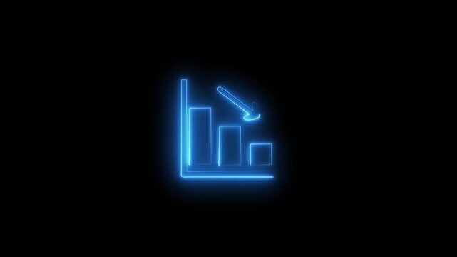 Neon Blue Declining Bar Chart and Arrow Animation
