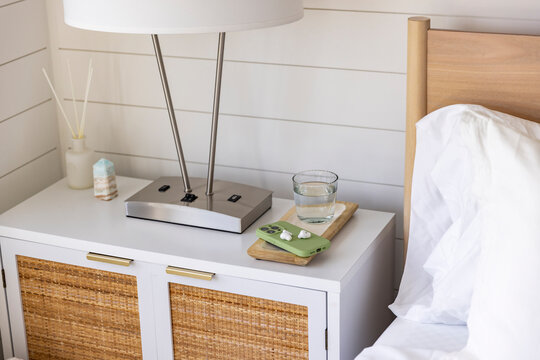 Bedside table  cell Phone earphones
