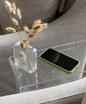 Blank Cell phone still life in luxury home 