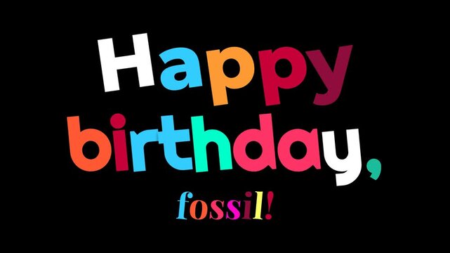 Dynamic Happy Birthday greeting card text animation with vibrant playful letters appearing on a black background perfect for celebrations invitations and digital messages