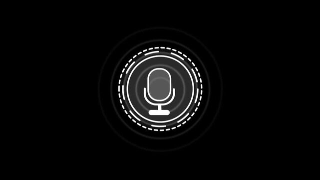 Digital Microphone Audio Signal Animation, Minimalist Microphone Icon Animated On Dark Background.