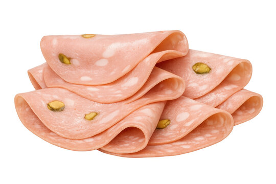 Sliced mortadella with pistachio, italian deli meat appetizer