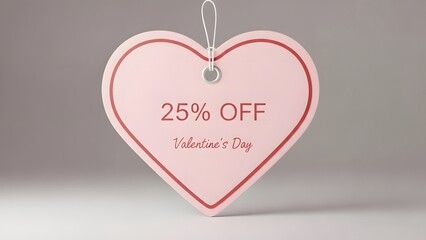 Valentine's Day Sale Tag: A heart-shaped tag, sweetly conveys a special offer of 25% OFF for Valentine's Day. Ideal for promotions and sales.