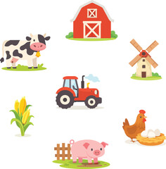 Fototapeta premium Farm and Agriculture Flat Icon Set