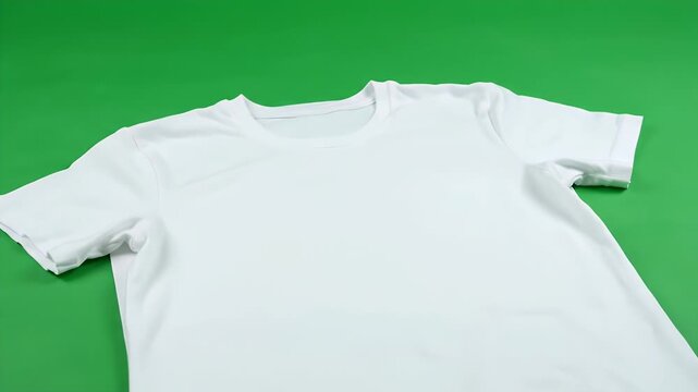 A plain white t-shirt on a green surface, clean and uncluttered