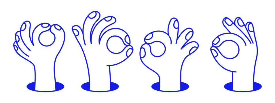Vector hand drawn gesture, doodle sketchy illustration, hand showing ok sign, agreement, teamwork concept