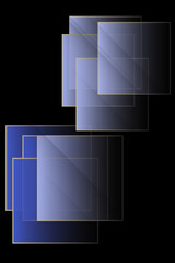 Abstract Futuristic Background with Overlapping Blue Glass Square Plates on Black. vector illustration