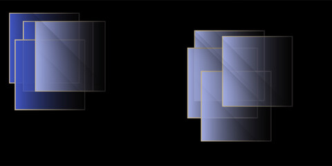 Abstract Futuristic Background with Overlapping Blue Glass Square Plates on Black. vector illustration