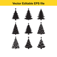 Obraz premium Christmas Tree Silhouette Collection with Decorations - Vector Illustration