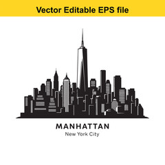 Obraz premium Manhattan Skyline Silhouette Vector Illustration on White Background