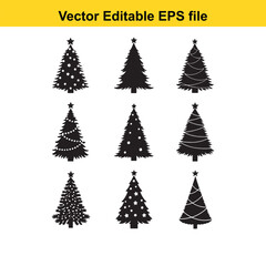 Obraz premium Christmas Tree Silhouette Collection with Decorations - Vector