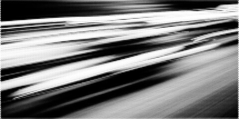 Halftone graphic close up diagonal motion lines abstract black and white high contrast texture pattern with gritty ink dot screen effect modern editorial background minimalist dynamic