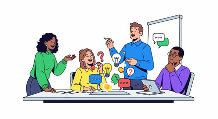 Happy Young Team Brainstorming Ideas Together