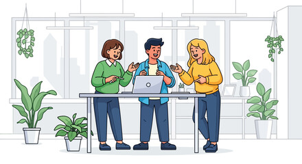 Lively Office Collaboration at Standing Desk