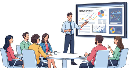 Professional Presents Project to Happy Colleagues