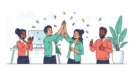 Smiling Team Celebrating Office Achievement