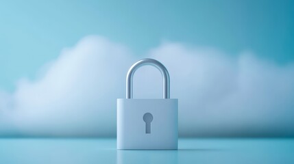Fototapeta premium Padlock protecting cloud data on blue sky symbolizing secure data storage and protection in cloud environments