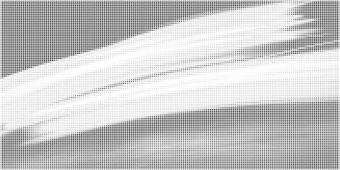 Halftone dot background with diagonal white brush stroke textured overlay high contrast graphic design close up monochrome black and white pattern modern retro pop art minimalist
