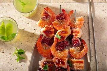 Hot roasted skewer as a summer snack for bbq.