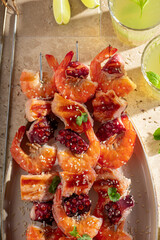 Hot roasted skewer made of mix of seafoods.