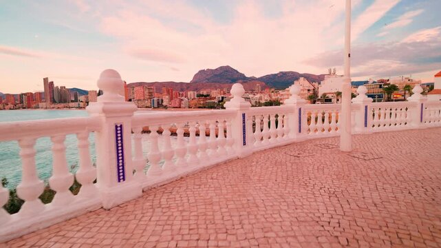 Walking along the balcon del mediterraneo promenade in benidorm