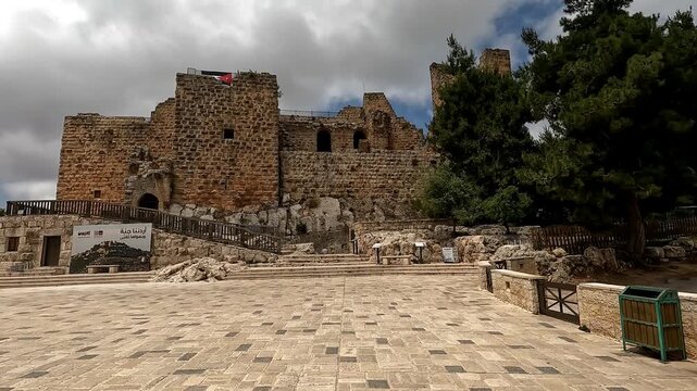 Ajloun. Jordan - 25 may 2023 : An old historical castle - Ancient Ajloun castle in Jordan (Arab-Islamic history)