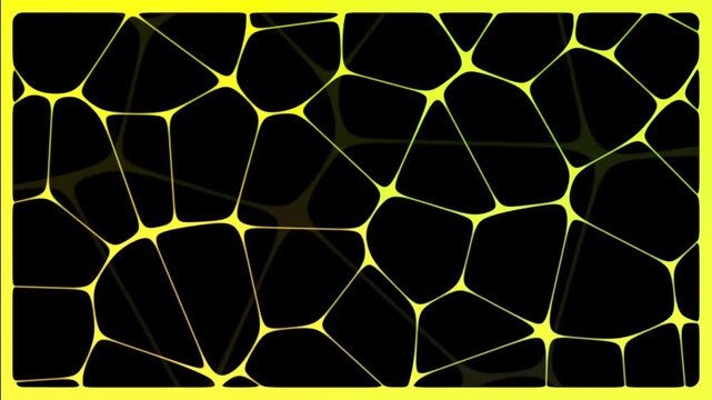 Abstract Cyberpunk Voronoi Network Background with Yellow Glowing Lines Loop