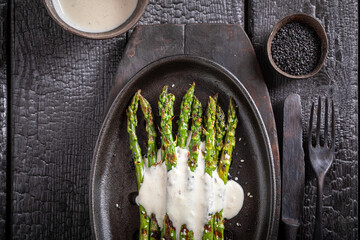 Tasty roasted asparagus as a light summer grilled dish.