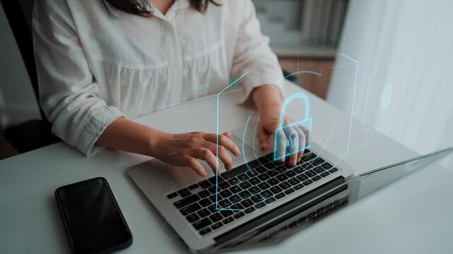 Digital cyber security lock system highlighting data security encryption, cyber password protection, fingerprint ID, cloud storage safety, and cyber security for online access Marrow