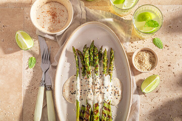 Tasty roasted asparagus with sesame and lime.