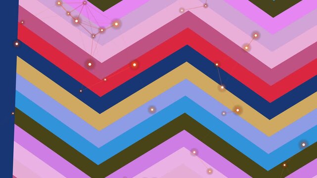 Vibrant geometric pattern featuring chevron design with varied colorful layers and decorative elements