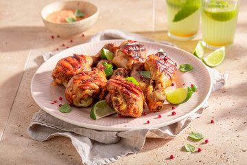 Tasty grilled chicken leg as a summer dinner.