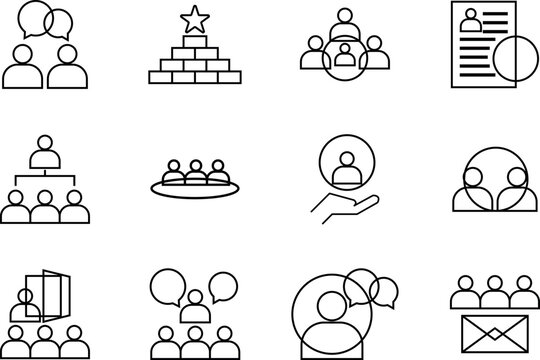 Human Resource Management Business Teamwork Line Icon Set