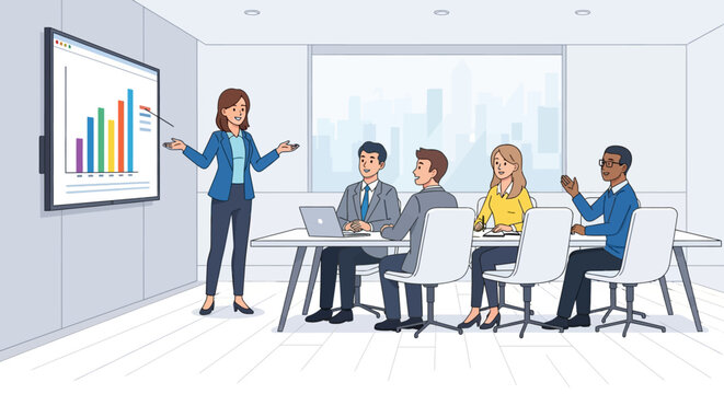 Animated Business Presentation in Conference Room