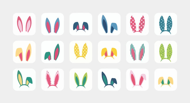 Collection of colorful bunny ears for Easter and costume parties.