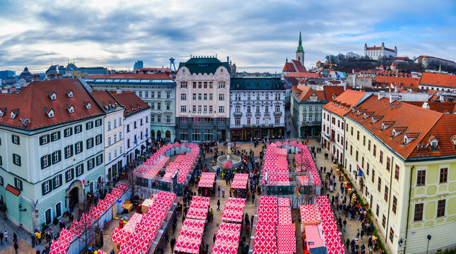 Bratislava Old Town Main Square Christmas Market Panorama