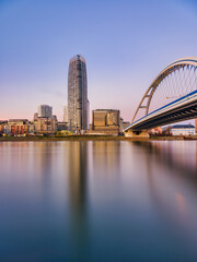 Fototapeta premium Apollo Bridge And Eurovea Modern District Waterfront Long Exposure