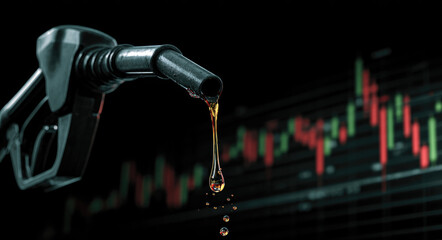 Obraz premium gasoline petroleum fuel nozzle with blurred background of oil price graph of the energy market business on a global industrial. 