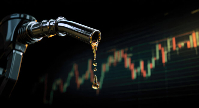 gasoline petroleum fuel nozzle with blurred background of oil price graph of the energy market business on a global industrial.	