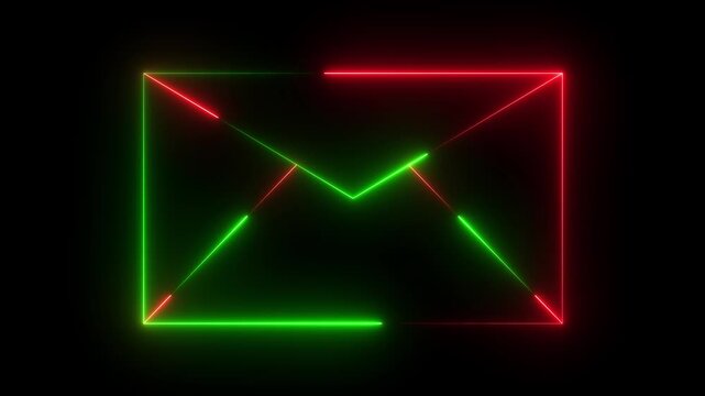neon color mail envelope icon animated on black background. glowing neon Mail envelope, incoming mail ,animation.transparent background 4k visuals