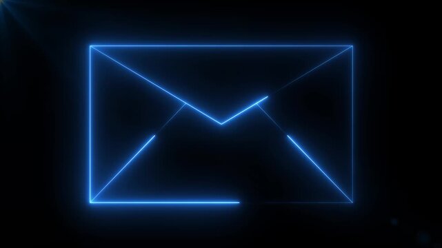 neon color mail envelope icon animated on black background. glowing neon Mail envelope, incoming mail ,animation.transparent background 4k visuals
