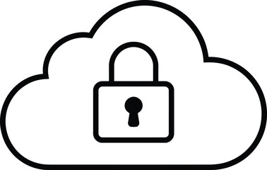 Black vector outline of a padlock inside a cloud on a white background 