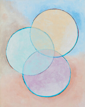 Abstract Circles Blend Softly in Pastel Colors on Canvas
