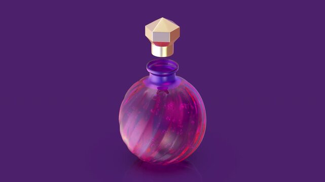 Crystal magic potion bulb with purple liquid on shiny dark purple background