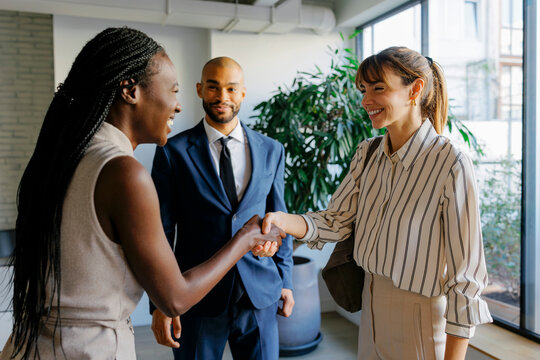 Formal business professionals shaking hands making agreement