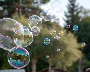 Colorful bubbles floating in the air outdoors