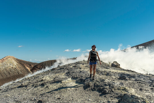 Hiker on Volcanic Ridge