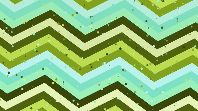 Vibrant green and blue chevron pattern with dots, abstract illustration, viewed from directly above, showcasing a dynamic design